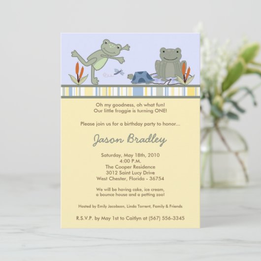 5x7 Leap Frog Turtle Bee verjaardagsfeestje uitnod Kaart (Staand voorkant)