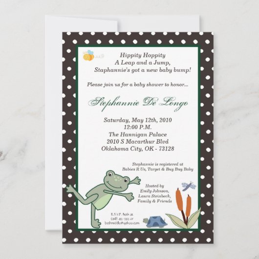 5x7 Leap Frog Turtle Pond Baby shower Invitation Kaart (Voorkant)