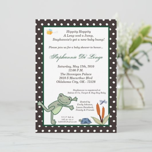 5x7 Leap Frog Turtle Pond Baby shower Invitation Kaart (Staand voorkant)