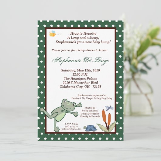 5x7 Leap Frog Turtle Pond Baby shower Invitation Kaart (Staand voorkant)