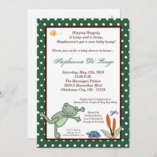 5x7 Leap Frog Turtle Pond Baby shower Invitation Kaart (Voorkant / Achterkant)