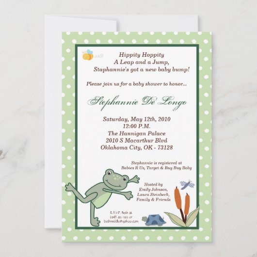 5x7 Leap Frog Turtle Pond Baby shower Invitation Kaart (Voorkant)