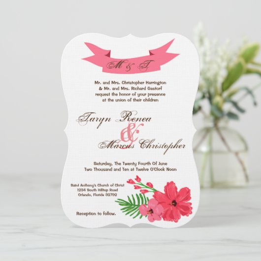 5x7 Lente Hibiscus Flower Hawa Weduwuitnodiging Kaart (Staand voorkant)