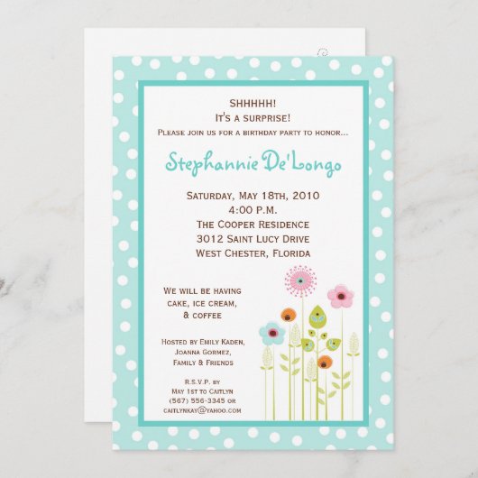 5x7 Lente Tijd Bloem Verjaardag Party Uitnodiging (Voorkant / Achterkant)