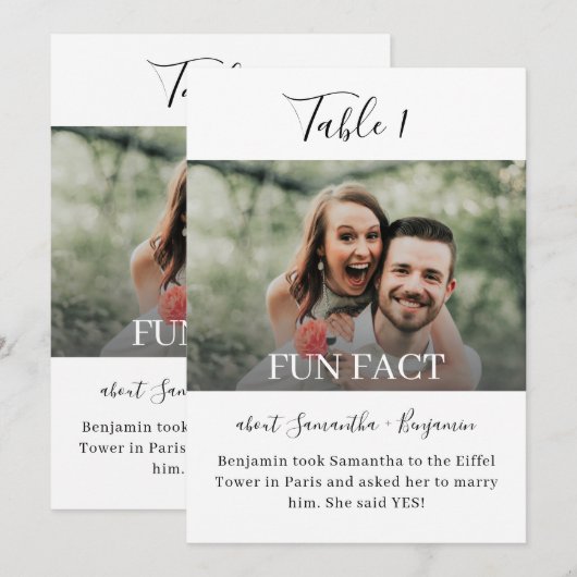 5x7 Leuke Feiten Foto Bruiloft Tafelnummers (Voorkant / Achterkant)