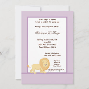 5x7 Licht Paarse Leeuw Baby shower Uitnodiging