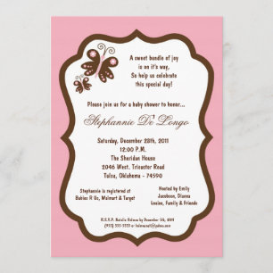 5x7 Licht Roze Butterfly Baby shower Kaart