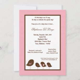 5x7 licht roze vogeltje Baby shower Kaart