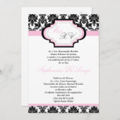 5x7 Lichtroze Damask Quinceanera Uitnodiging (Voorkant / Achterkant)