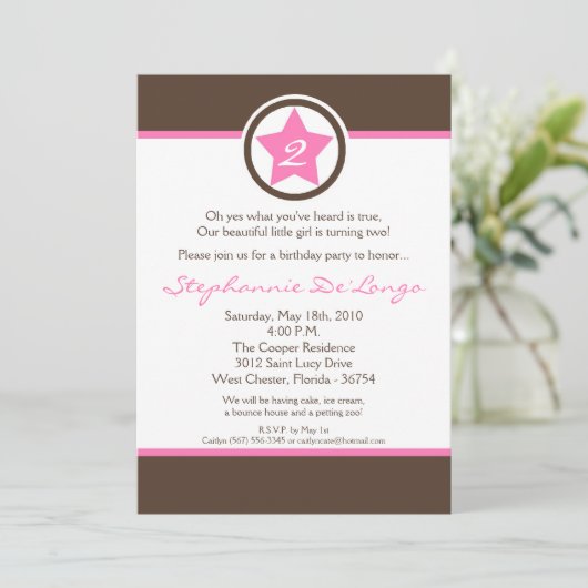 5x7 Lichtroze Rock Star Verjaardag Party Uitnodigi Kaart (Staand voorkant)