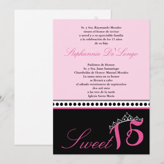 5x7 Lichtroze Tiara Quinceanera Party Uitnodiging (Voorkant / Achterkant)