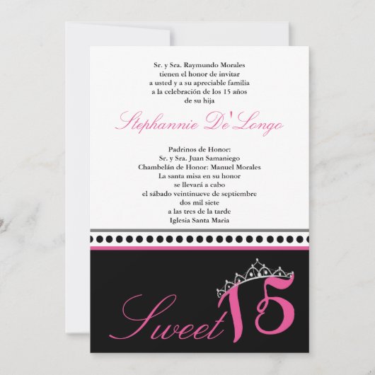 5x7 Lichtroze Tiara Quinceanera Party Uitnodiging (Voorkant)