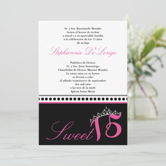 5x7 Lichtroze Tiara Quinceanera Party Uitnodiging (Staand voorkant)