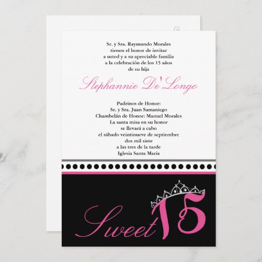 5x7 Lichtroze Tiara Quinceanera Party Uitnodiging (Voorkant / Achterkant)