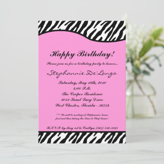 5x7 lichtroze uitnodiging van de Birthday-partij (Staand voorkant)