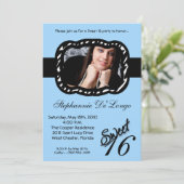 5x7 Light Blue Band PHOTO Sweet 16 Birthday Invite Kaart (Staand voorkant)