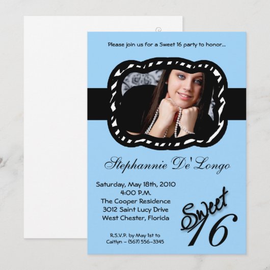 5x7 Light Blue Band PHOTO Sweet 16 Birthday Invite Kaart (Voorkant / Achterkant)
