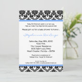 5x7 Light Blue Black Damask Baby shower Invitation Kaart (Staand voorkant)