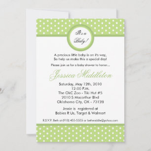 5x7 Light Green Polka Dot Baby shower Invitation Kaart