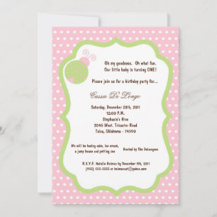 5x7 Light Pink Lady Bug Birthday Party nodigt u ui Kaart