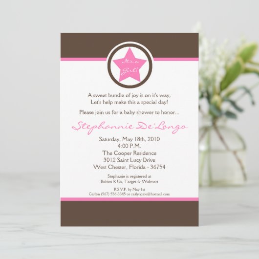 5x7 Light Roze Rock Star Baby shower Uitnodiging (Staand voorkant)