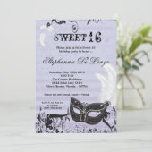 5x7 Lila Masquerade Sweet 16 Birthday Uitnodiging (Staand voorkant)