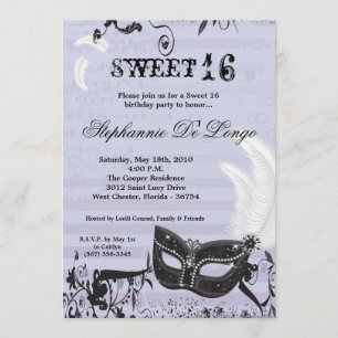 5x7 Lila Masquerade Sweet 16 Birthday Uitnodiging