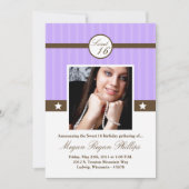 5x7 Lila Paars PHOTO Sweet 16 Birthday Invitation Kaart (Voorkant)