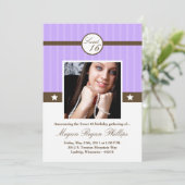 5x7 Lila Paars PHOTO Sweet 16 Birthday Invitation Kaart (Staand voorkant)