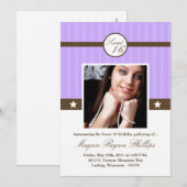 5x7 Lila Paars PHOTO Sweet 16 Birthday Invitation Kaart (Voorkant / Achterkant)