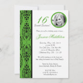 5x7 Lime Green Damask 16 Birthday Party Invitation Kaart (Voorkant)