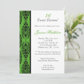 5x7 Lime Green Damask Birthday Party Invitation Kaart (Staand voorkant)