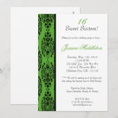 5x7 Lime Green Damask Birthday Party Invitation Kaart (Voorkant / Achterkant)