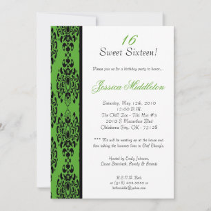 5x7 Lime Green Damask Birthday Party Invitation Kaart