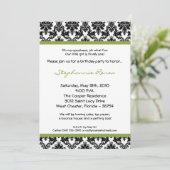 5x7 Lime Green Damask Birthday Party Invitation Kaart (Staand voorkant)