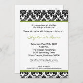 5x7 Lime Green Damask Birthday Party Invitation Kaart (Voorkant / Achterkant)