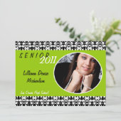 5x7 Lime Green Damask Photo Senior Aankondiging (Staand voorkant)
