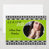5x7 Lime Green Damask Photo Senior Aankondiging (Voorkant / Achterkant)