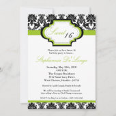 5x7 Lime Green Damask Sweet 16 Birthday Invitation Kaart (Voorkant)