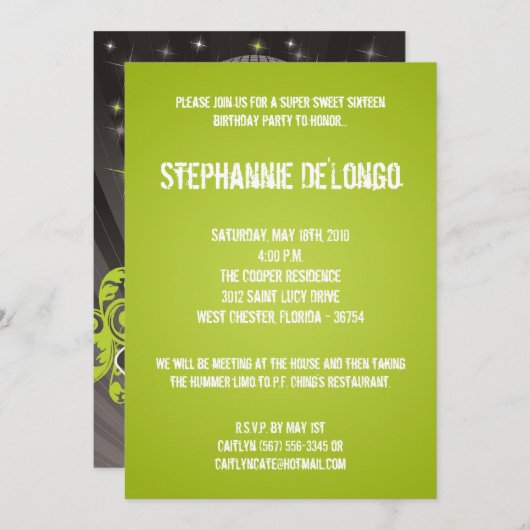 5x7 Lime Green DJ Platenspeler 16 Verjaardag Uitno Kaart (Voorkant / Achterkant)