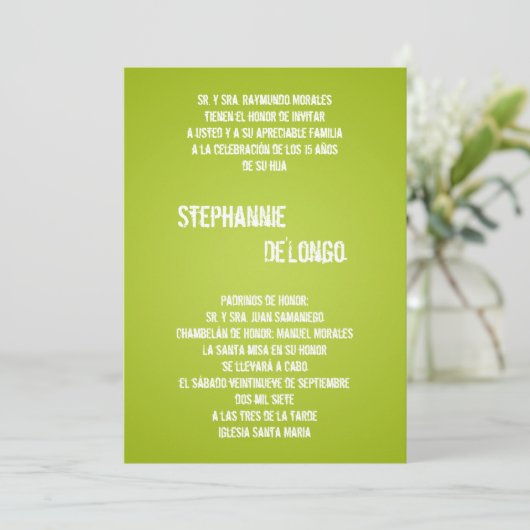 5x7 Lime Green DJ Platenspeler Quinceanera Uitnodi Kaart (Staand voorkant)
