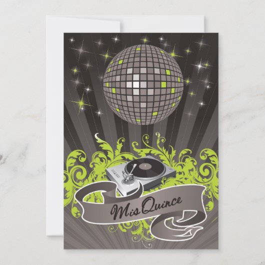 5x7 Lime Green DJ Platenspeler Quinceanera Uitnodi Kaart (Achterkant)
