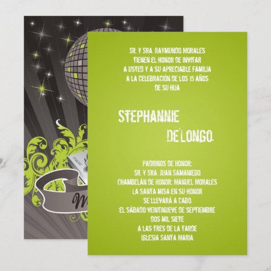 5x7 Lime Green DJ Platenspeler Quinceanera Uitnodi Kaart (Voorkant / Achterkant)