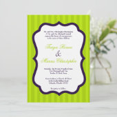 5x7 Lime Green en Paarse Linen Wedding Invitation Kaart (Staand voorkant)