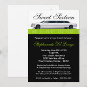 5x7 Lime Green Limo Sweet 16 Birthday Invitation Kaart (Voorkant / Achterkant)
