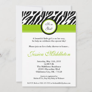 5x7 Lime Green Zebra Print Baby shower Uitnodiging