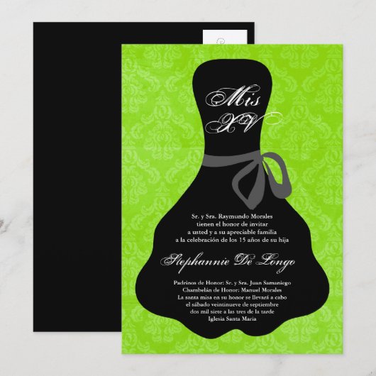 5x7 Limoen Jurk Quinceanera Verjaardagsuitnodiging Kaart (Voorkant / Achterkant)