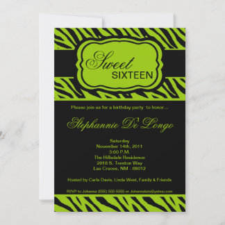 5x7 Limoen Zebra Print Birthday Party Invitation Kaart