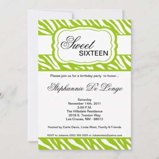 5x7 Limoen Zebra Print Birthday Party Invitation Kaart (Voorkant)