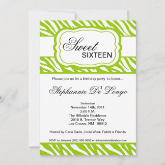 5x7 Limoen Zebra Print Birthday Party Invitation Kaart
